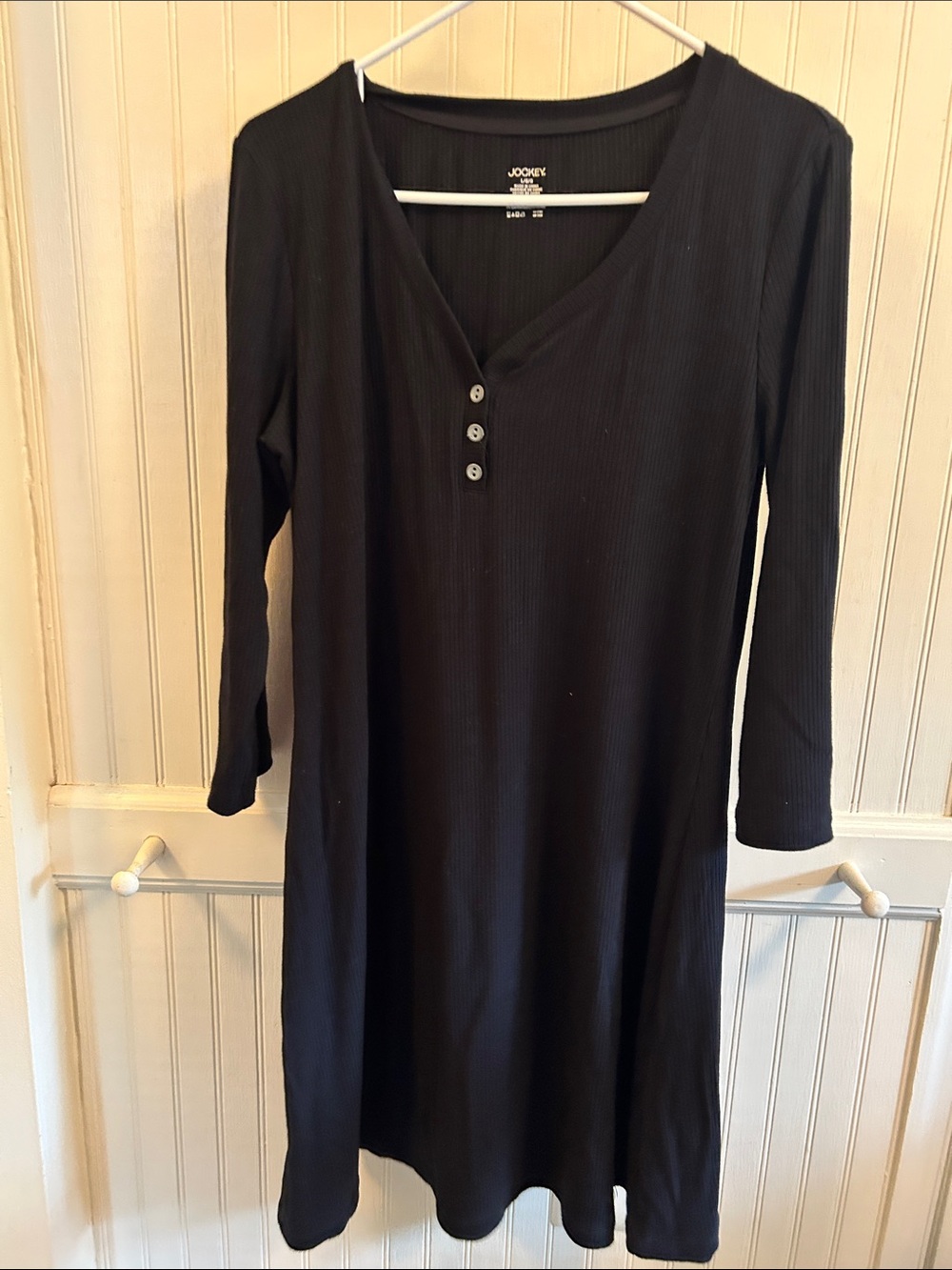 Jockey Black Ribbed Long-Sleeve Henley Dress